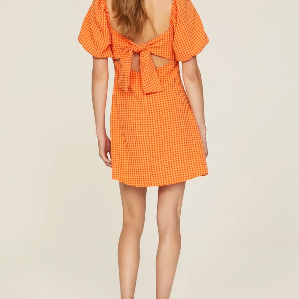 Louna Orange Gingham Mini Dress Womens Size Small Tie Back RTR 15767902 - Picture 3 of 5